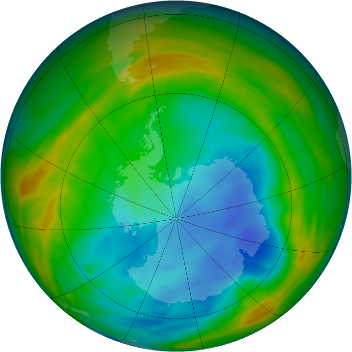Antarctic ozone map for 22 July 2007